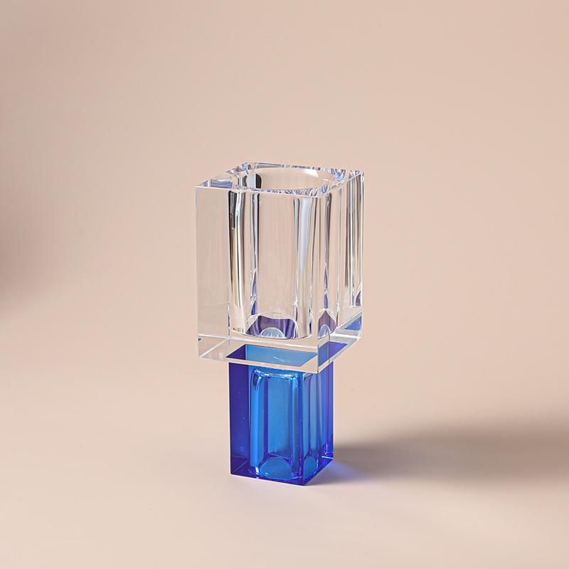 Crystal Square Vase with Colored Base