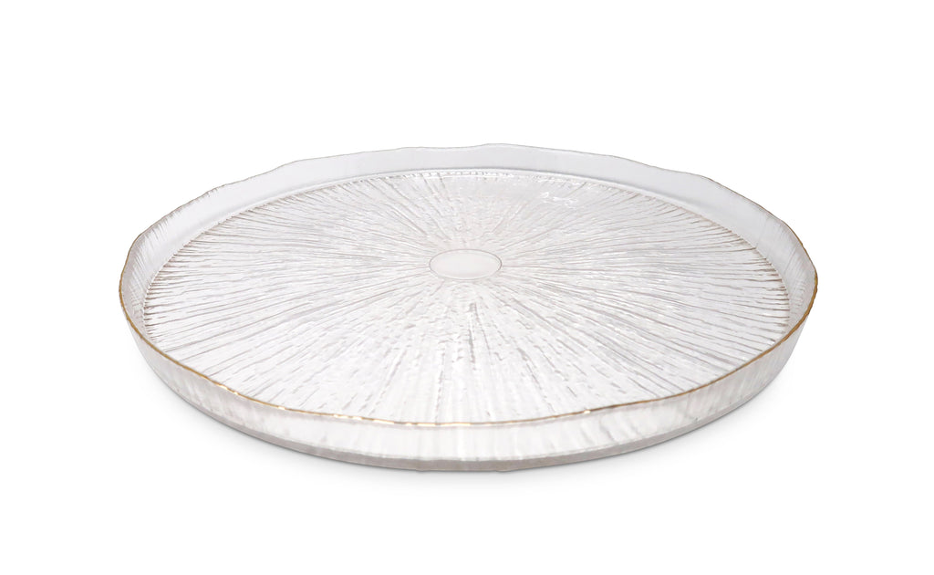 Set of 4 Crystal Glass plates Gold Raised Rim