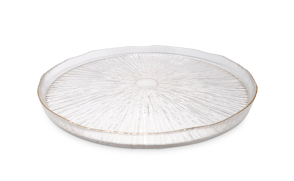 Set of 4 Crystal Glass plates Gold Raised Rim