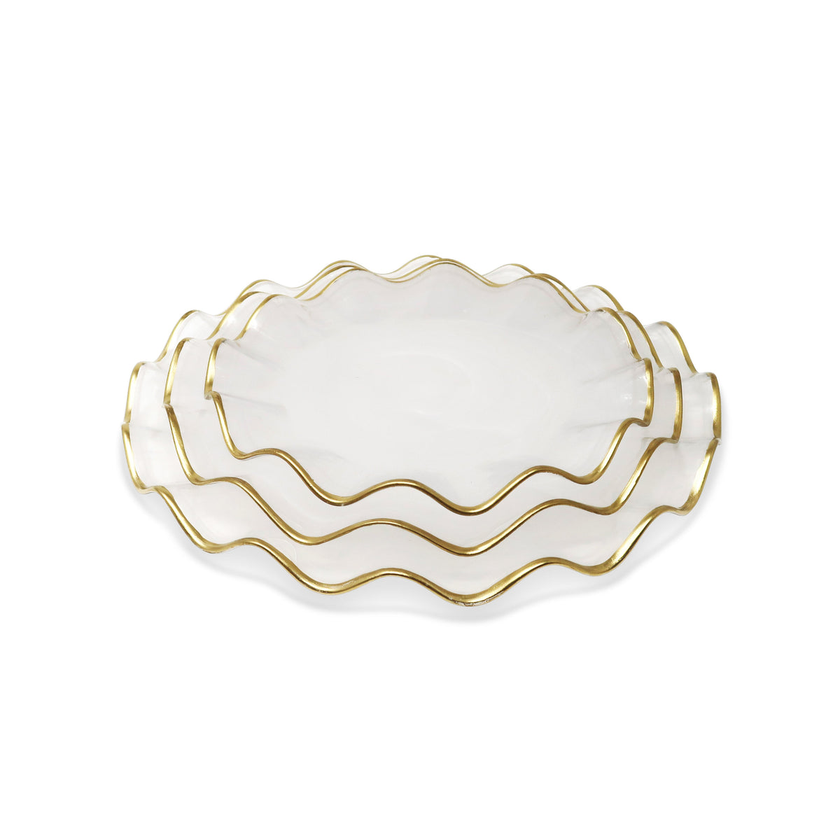 Set of 4 White Alabaster Plates with Gold Ruffled Border