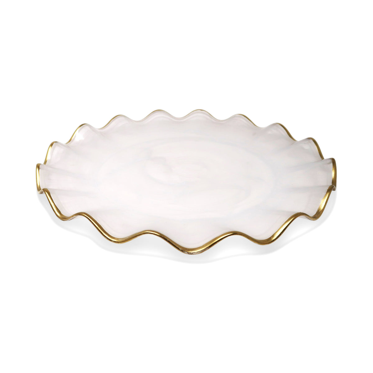 Set of 4 White Alabaster Plates with Gold Ruffled Border