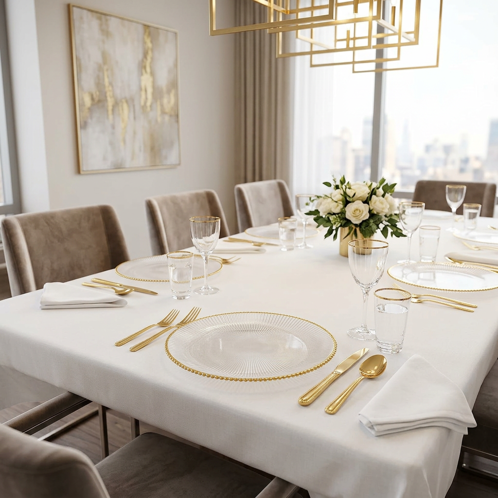 Set of 4 Ribbed Plates with Gold Rim