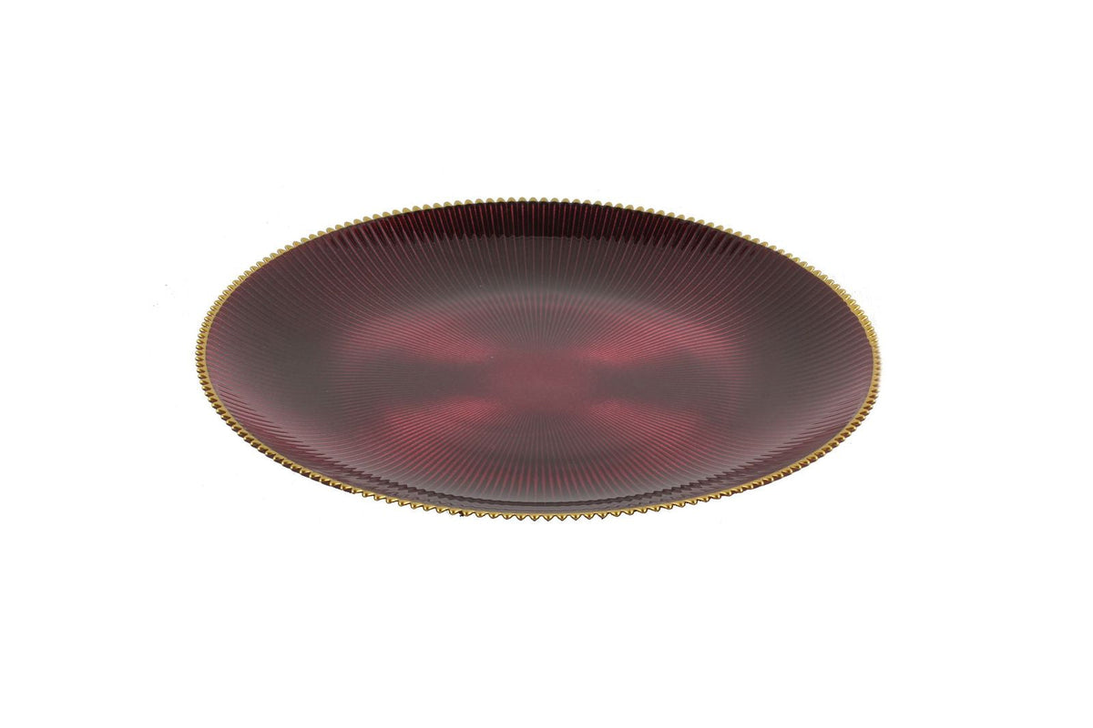 Set of 4 Chargers Ribbed with Gold Rim-12.5"D
