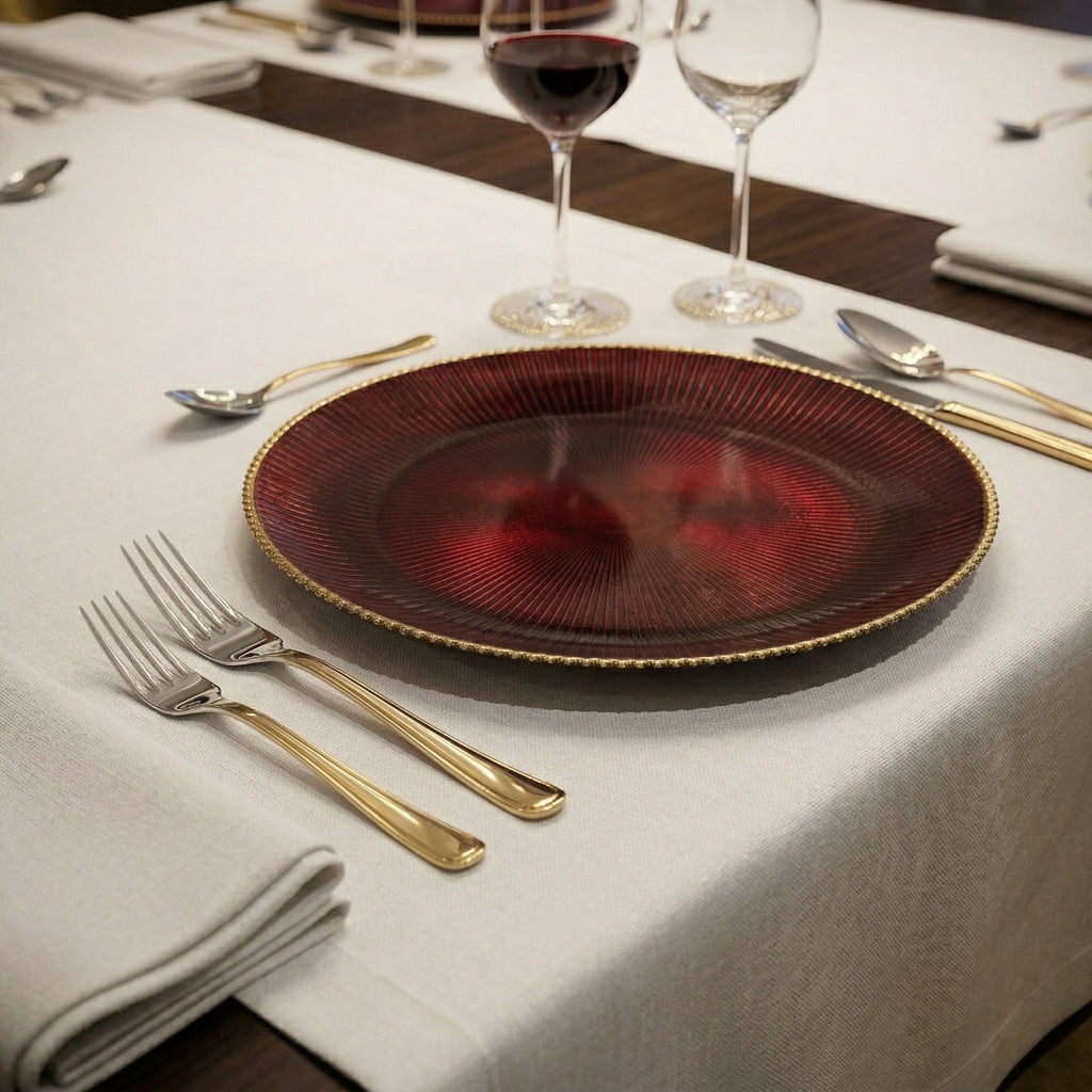 Set of 4 Chargers Ribbed with Gold Rim-12.5"D