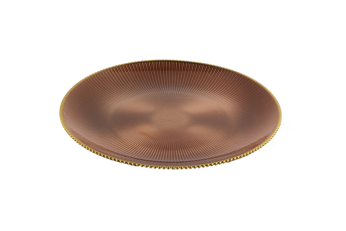 Set of 4 Chargers Ribbed with Gold Rim-12.5"D