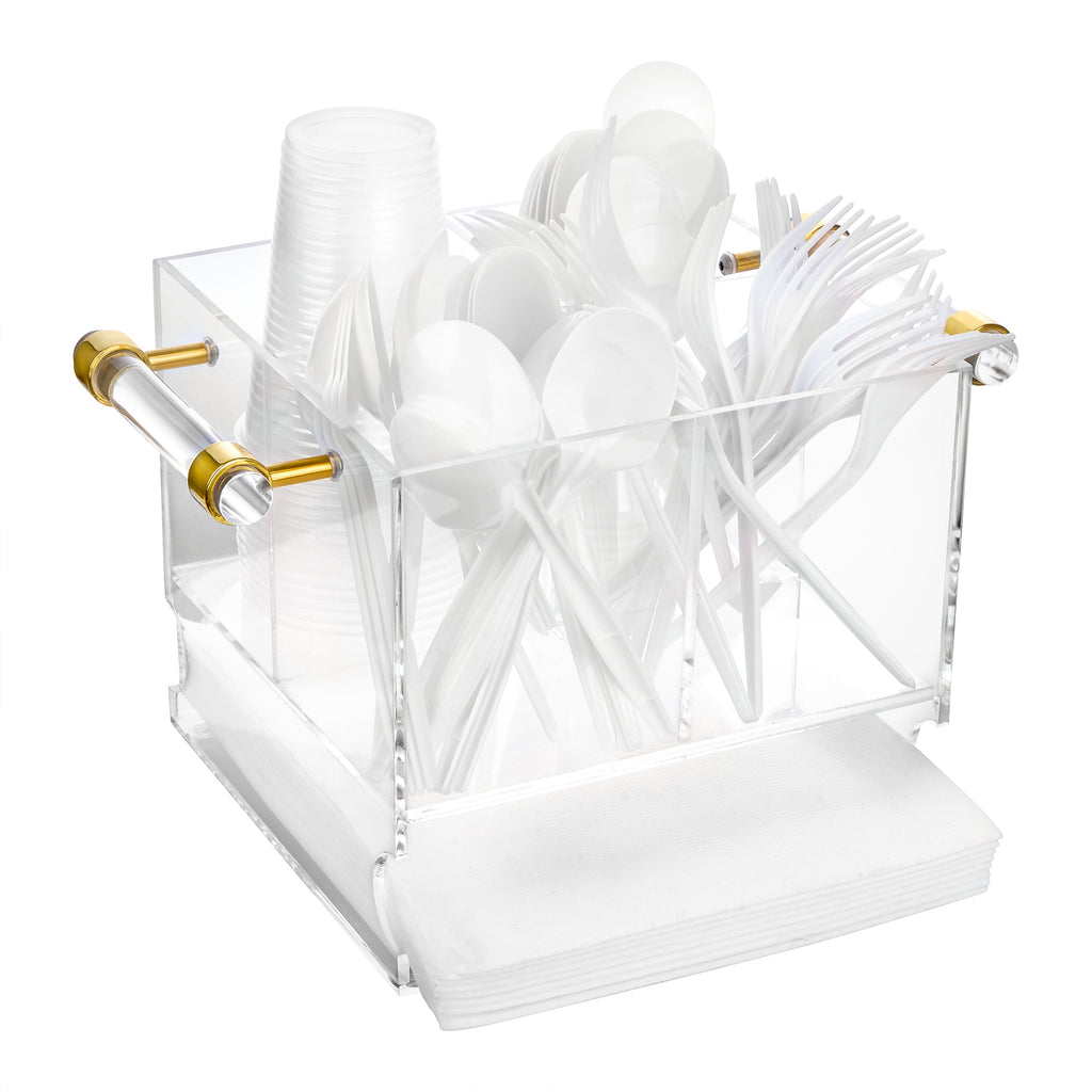Acrylic Cutlery Holder with Clear Handles- 8.7"