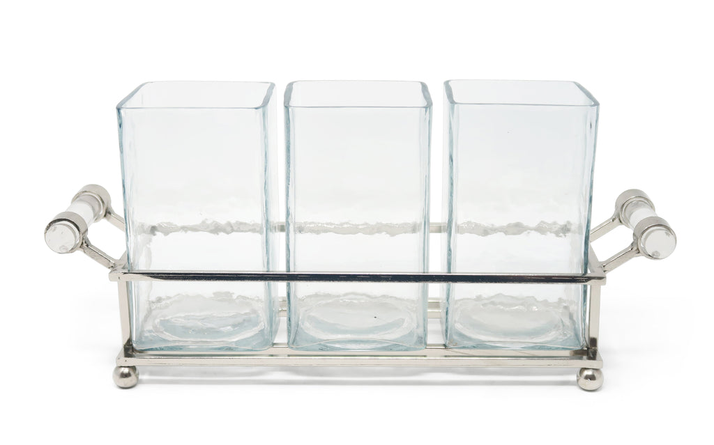 Cutlery Holder with Silver Frame and Cylinder Handles - 12.6"L