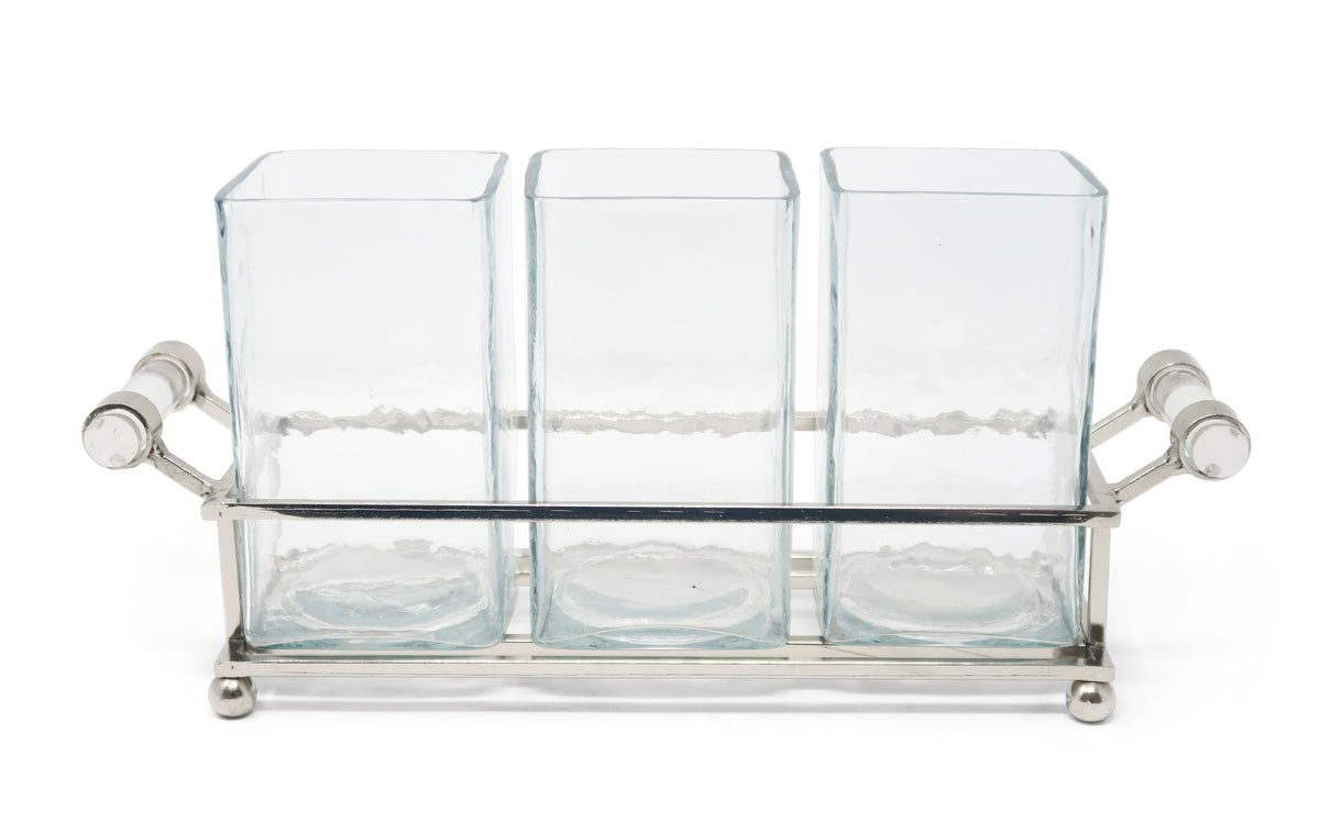 Cutlery Holder with Silver Frame and Cylinder Handles - 12.6"L
