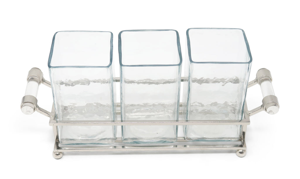 Cutlery Holder with Silver Frame and Cylinder Handles - 12.6"L