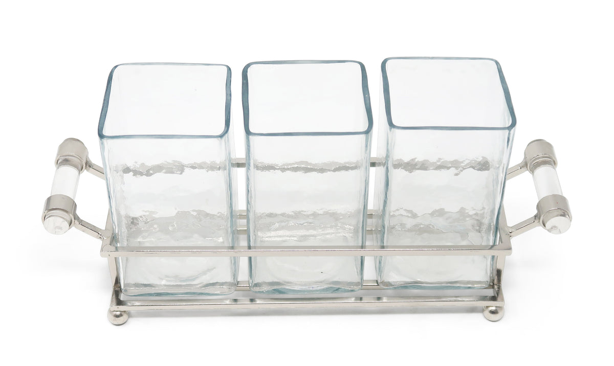 Cutlery Holder with Silver Frame and Cylinder Handles - 12.6"L