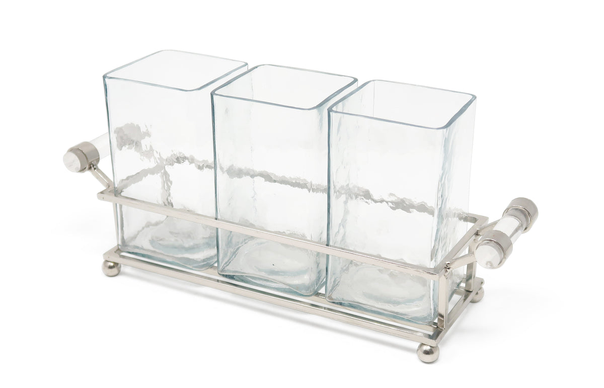 Cutlery Holder with Silver Frame and Cylinder Handles - 12.6"L