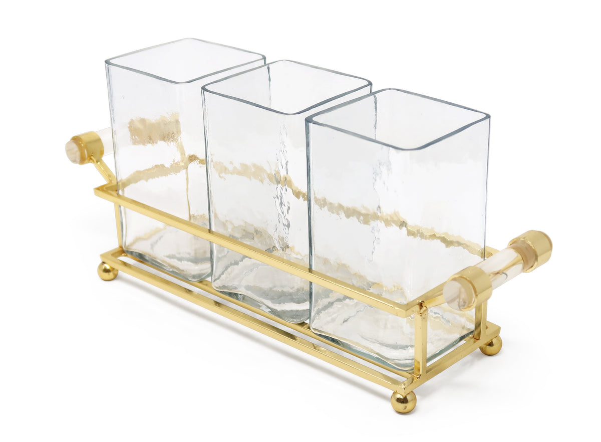 Cutlery Holder with Silver Frame and Cylinder Handles - 12.6"L