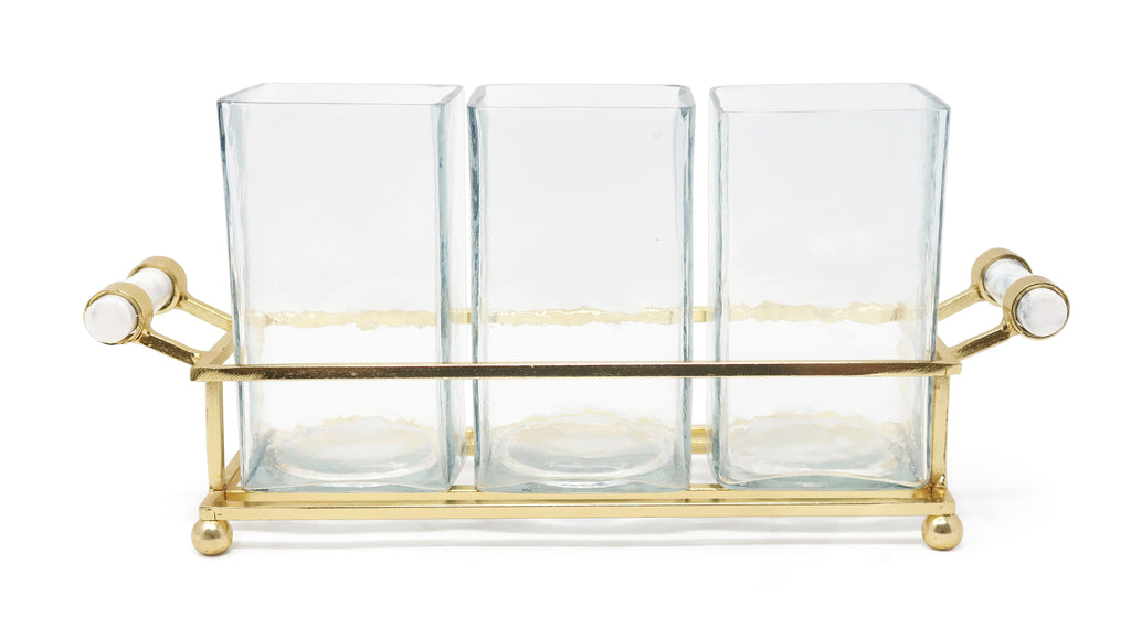 Cutlery Holder with Silver Frame and Cylinder Handles - 12.6"L