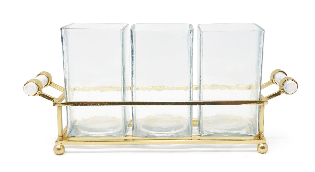 Cutlery Holder with Silver Frame and Cylinder Handles - 12.6"L