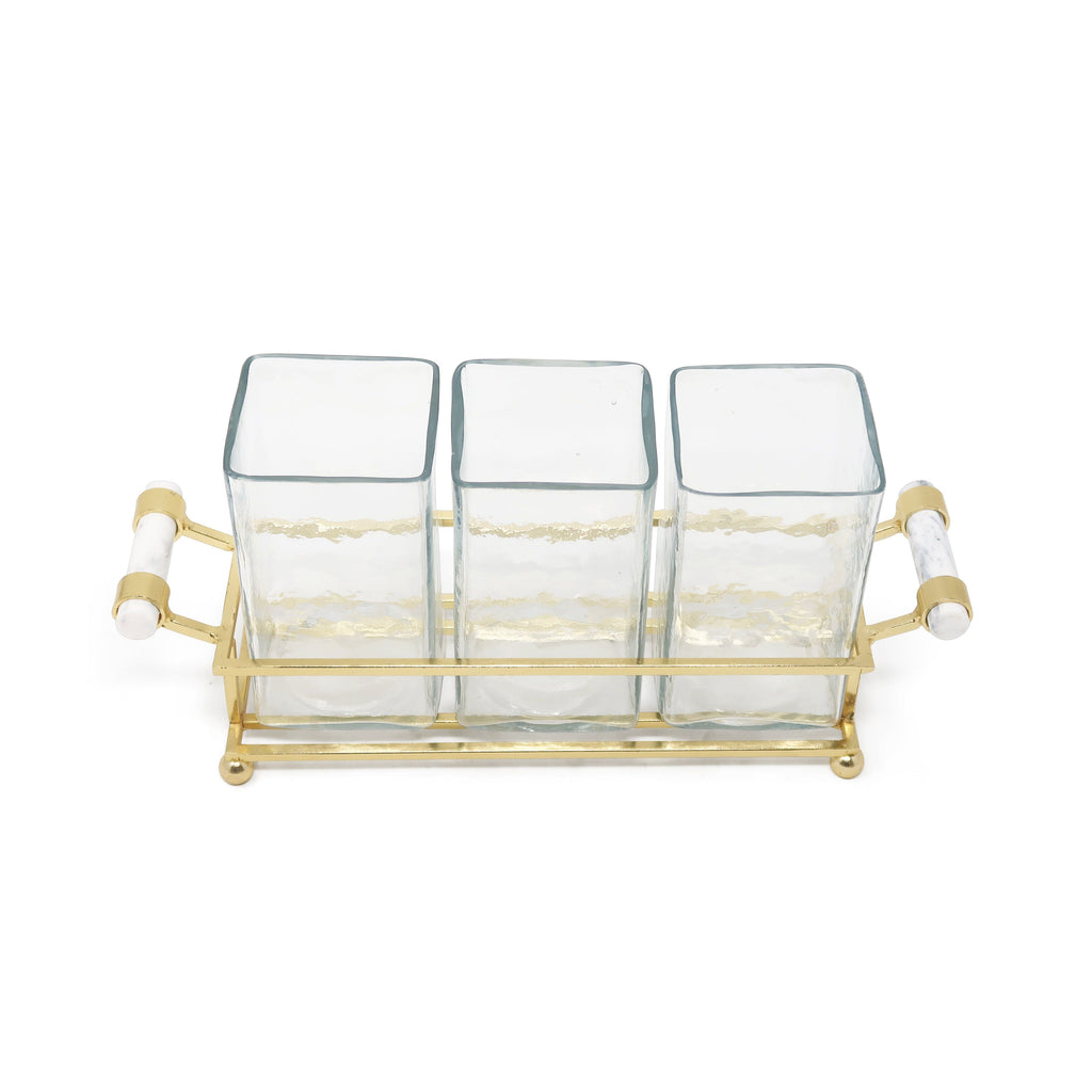 Cutlery Holder with Silver Frame and Cylinder Handles - 12.6"L