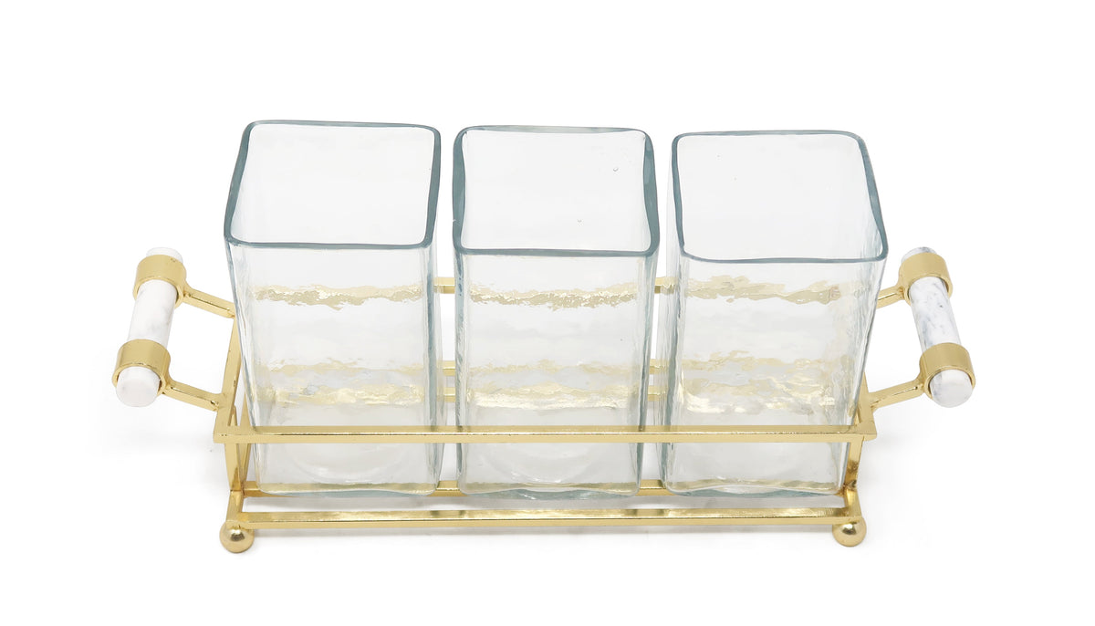 Cutlery Holder with Silver Frame and Cylinder Handles - 12.6"L