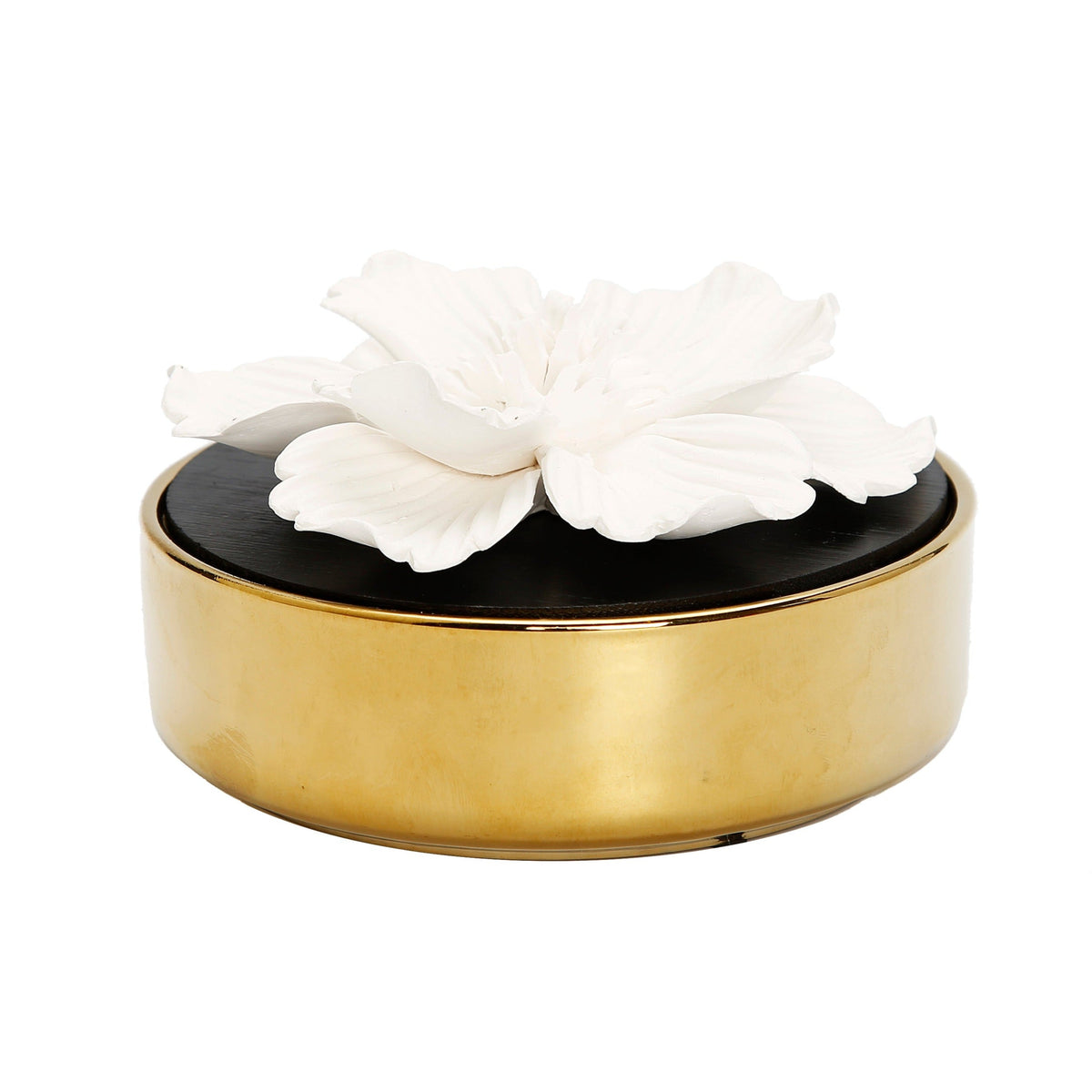 Glossy Gold Hemispheric shape Diffuser with White Flower, "English Pear & Freesia" Scent