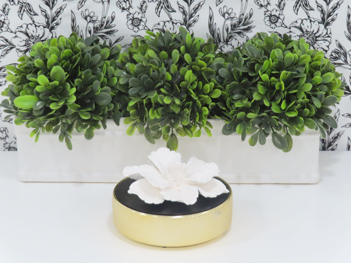 Glossy Gold Hemispheric shape Diffuser with White Flower, "English Pear & Freesia" Scent