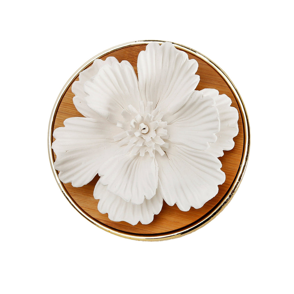 Glossy Gold Hemispheric shaped Diffuser with White Flower, "English Pear & Freesia" Scent
