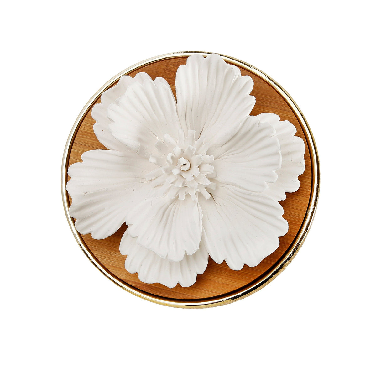 Glossy Gold Hemispheric shaped Diffuser with White Flower, "English Pear & Freesia" Scent