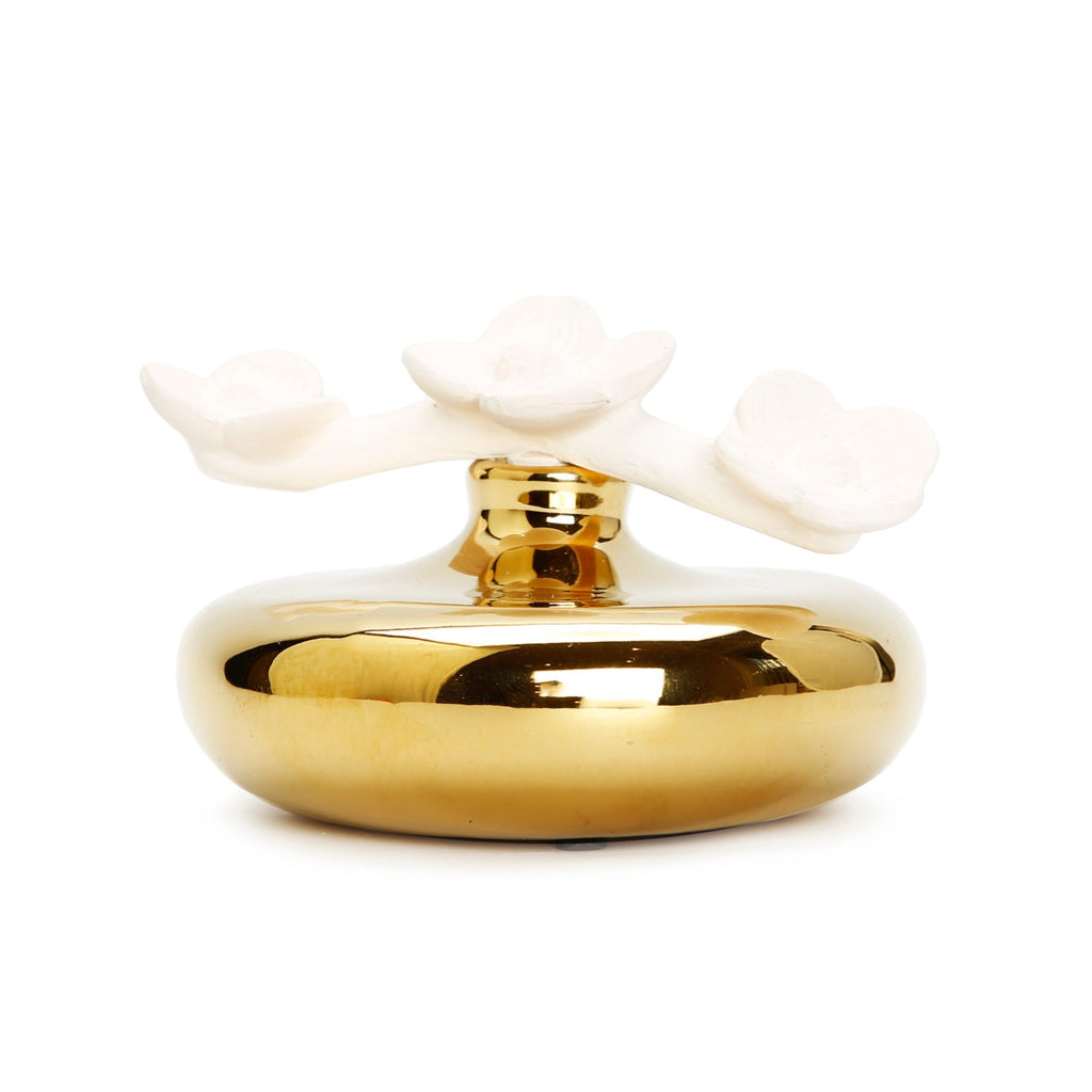 Gold Circular Diffuser with Three White Flowers, "English Pear & Freesia" Scent