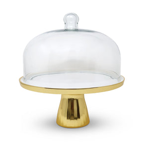 Gold and White Cake Stand with Glass Dome