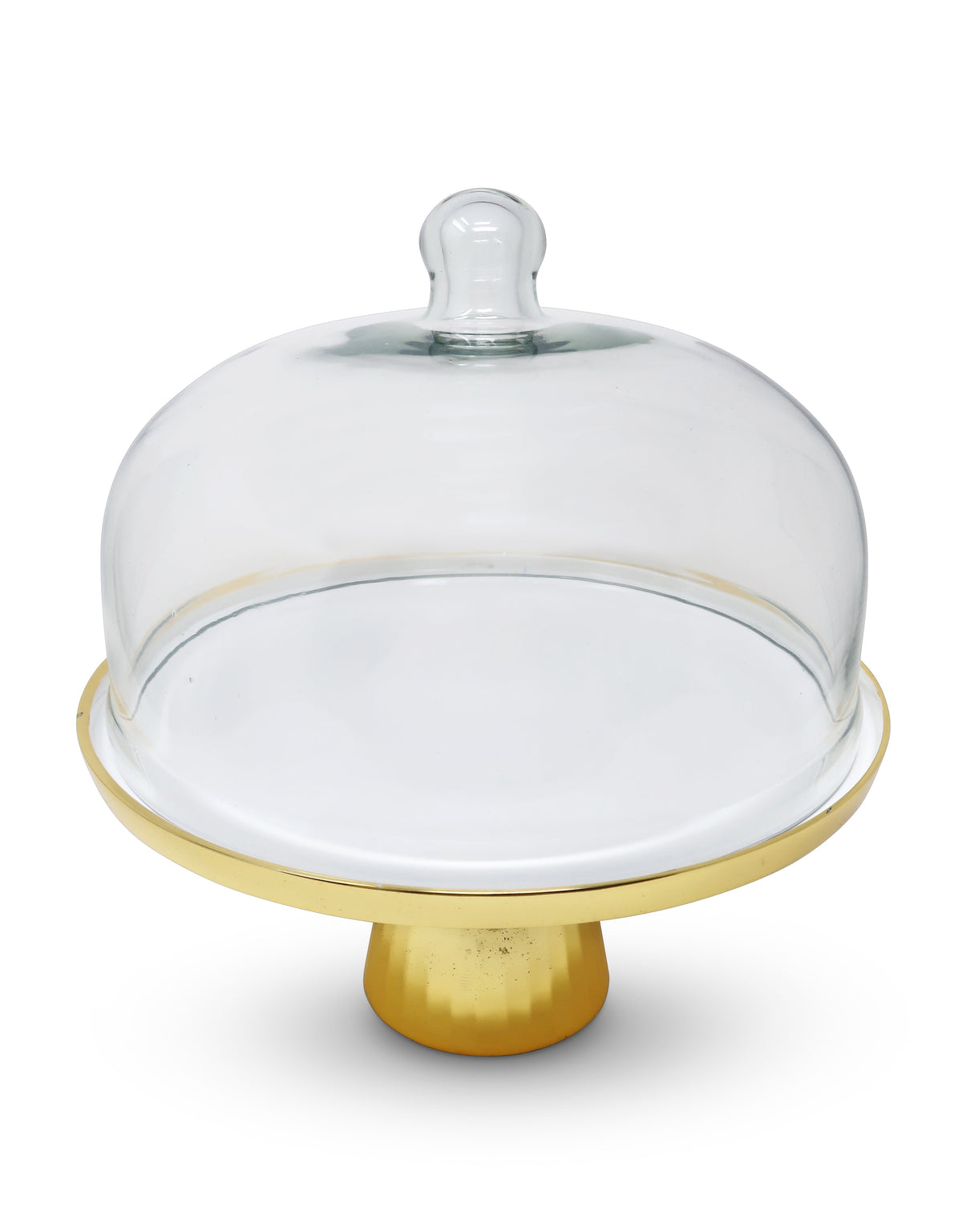Gold and White Cake Stand with Glass Dome