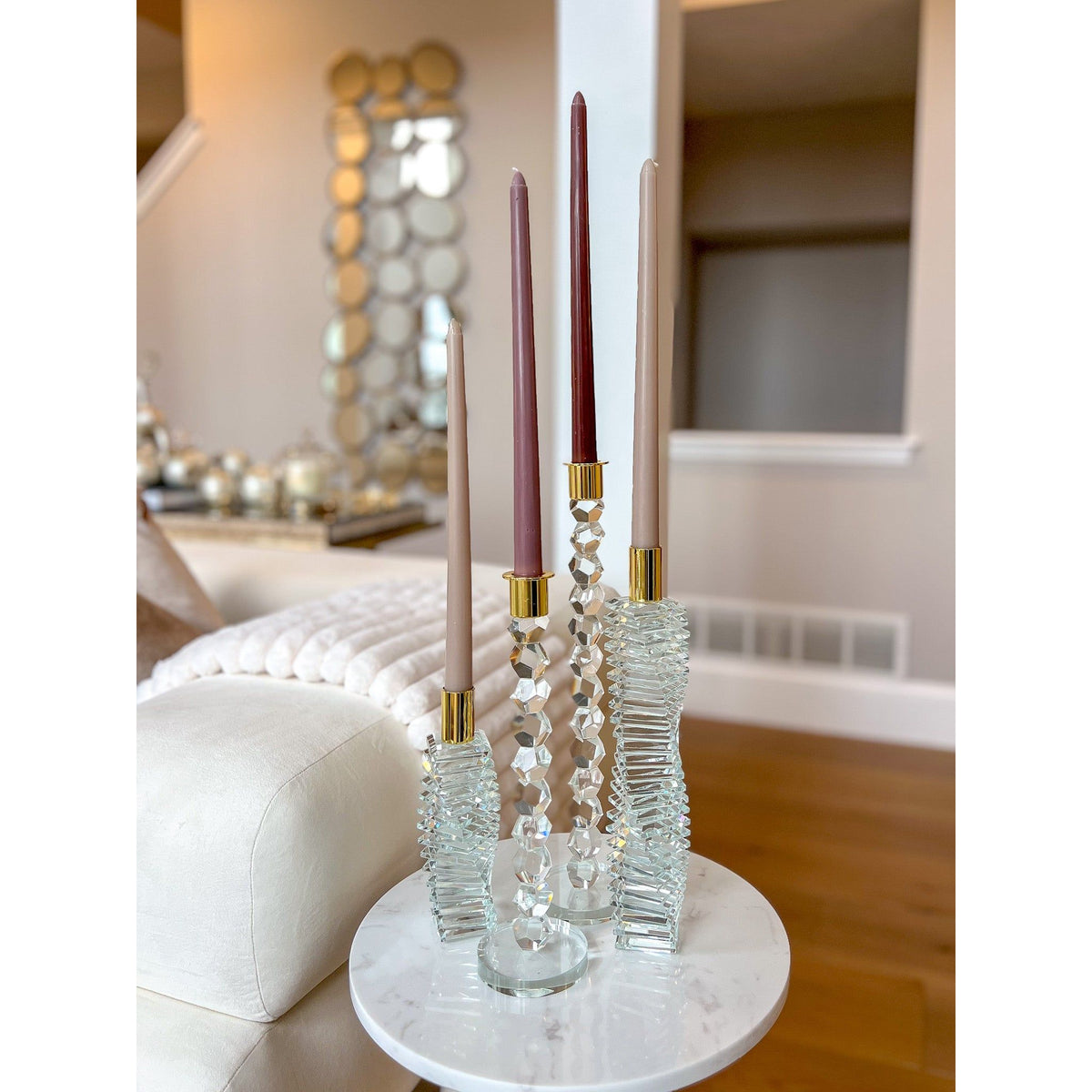 Crystal Dimensional Candlestick with Silver/Gold Tip (2 Sizes)