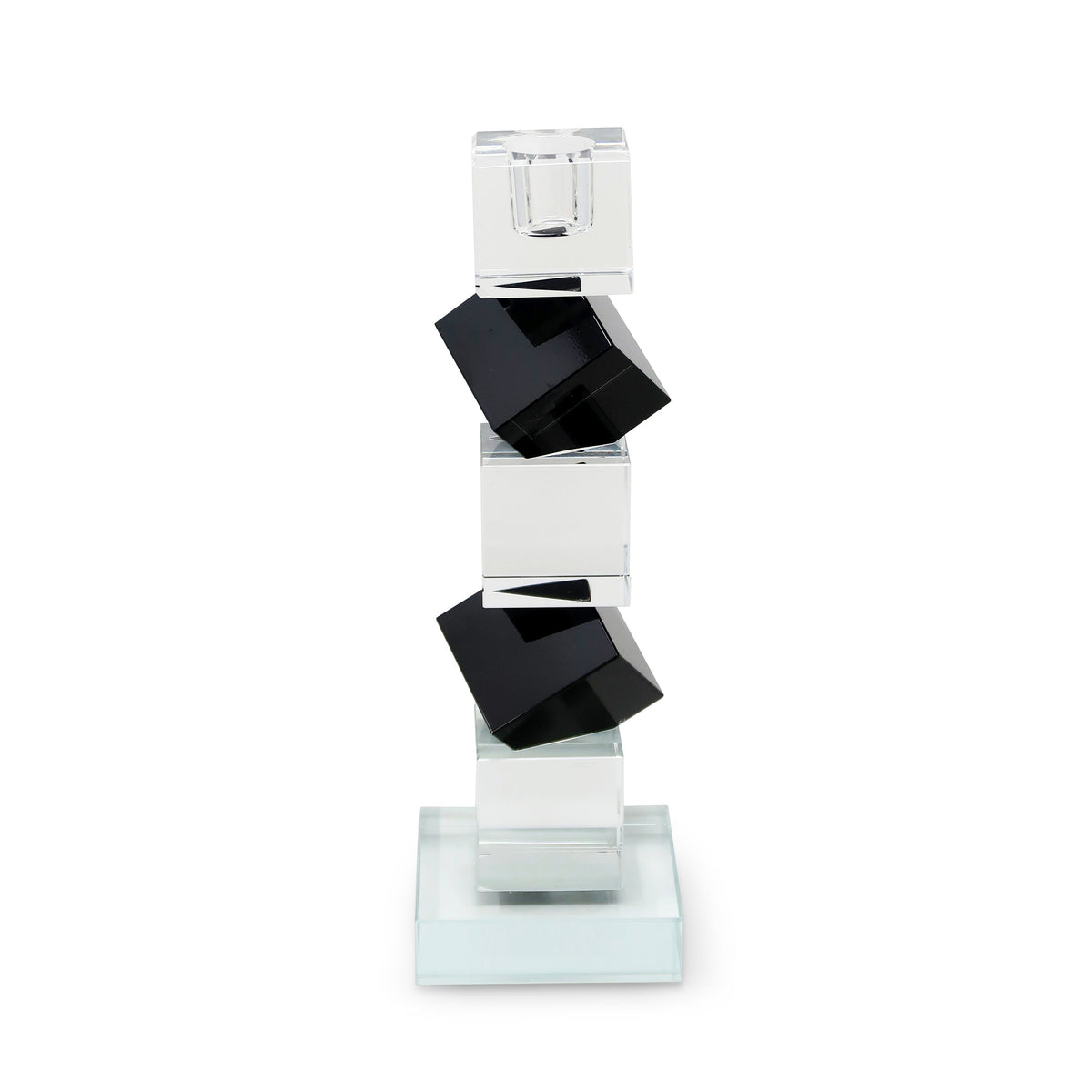 Crystal Candlestick Black and Clear Diagonal Block Design (2 Sizes)