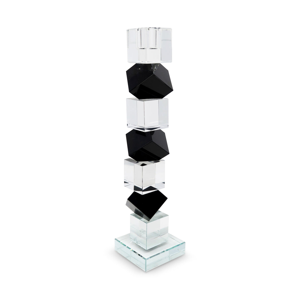 Crystal Candlestick Black and Clear Diagonal Block Design (2 Sizes)
