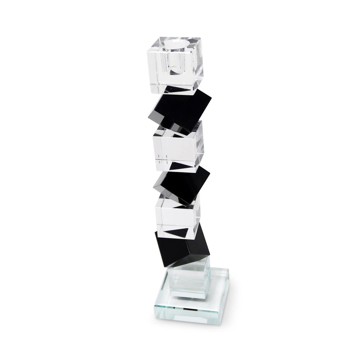 Crystal Candlestick Black and Clear Diagonal Block Design (2 Sizes)