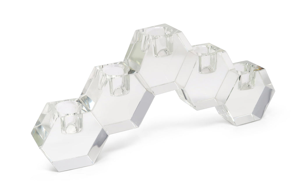 5 Light Crystal Hexagon Cluster Candle Holder