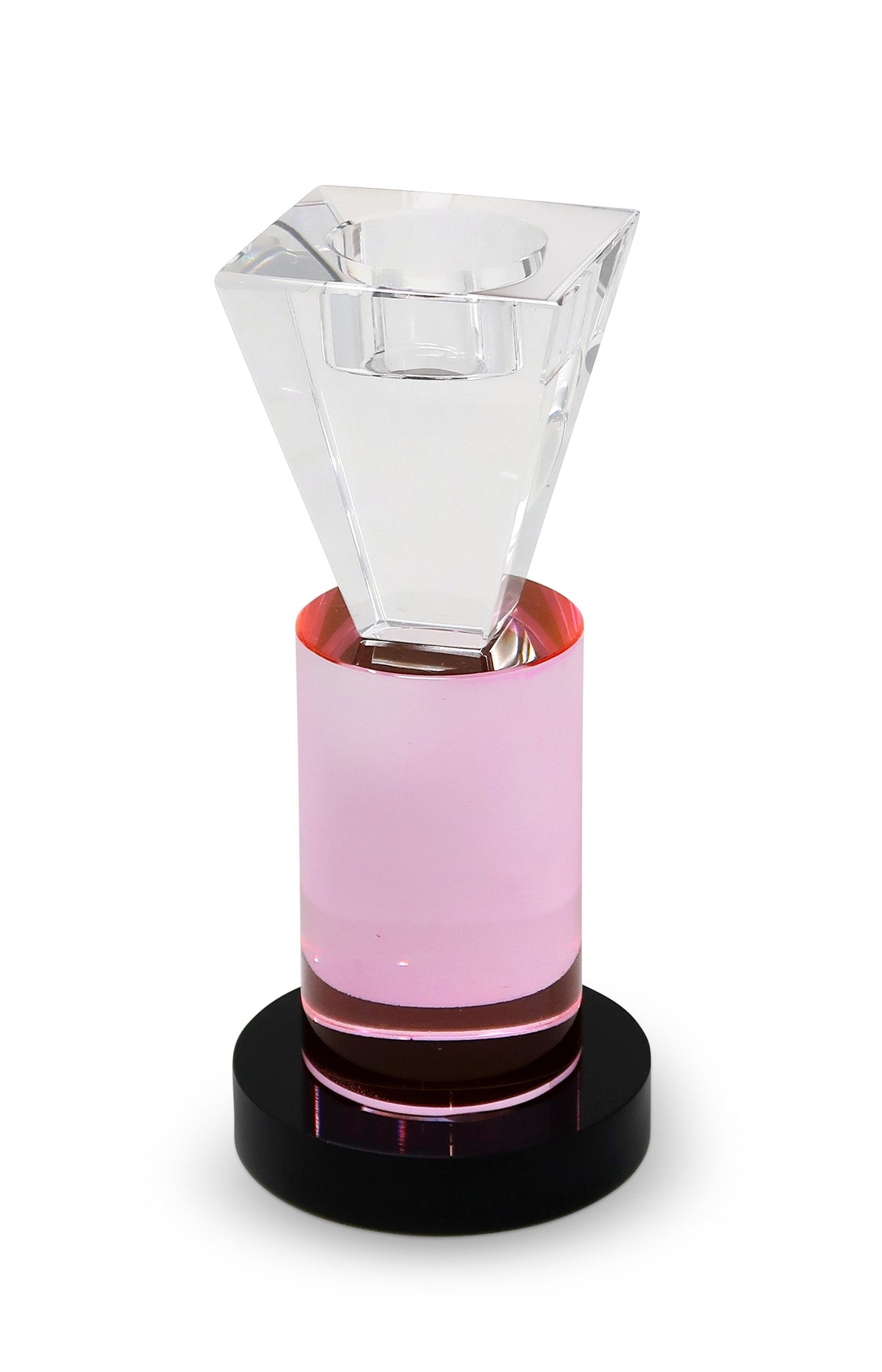 Pink and Clear Dimensional Crystal Candlestick