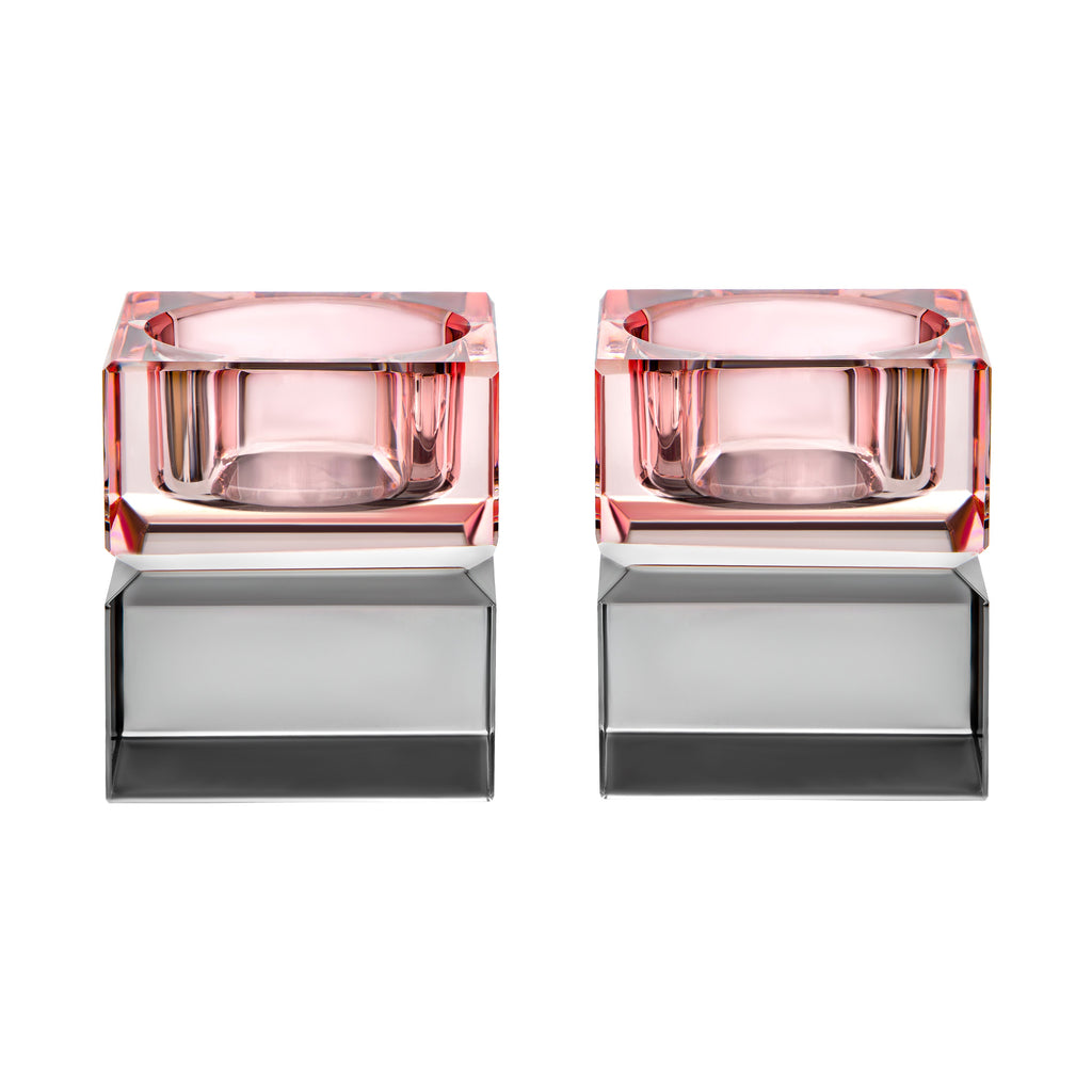 Set of 2 Tea Light Candle Holders Colored Blocks  - 2 x2 x2.1"H