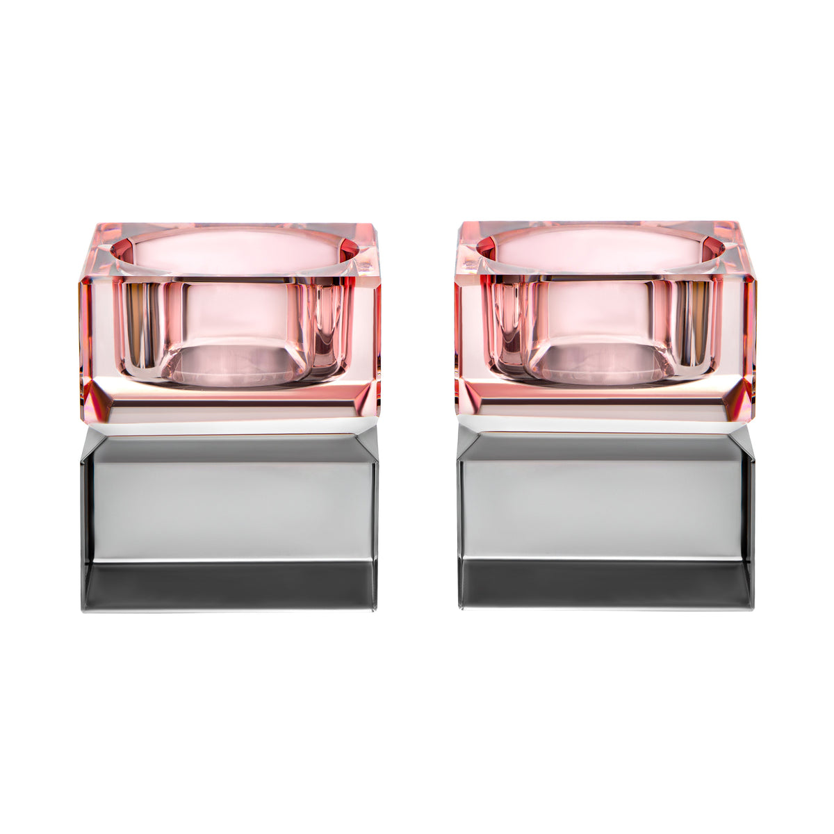 Set of 2 Tea Light Candle Holders Colored Blocks  - 2 x2 x2.1"H