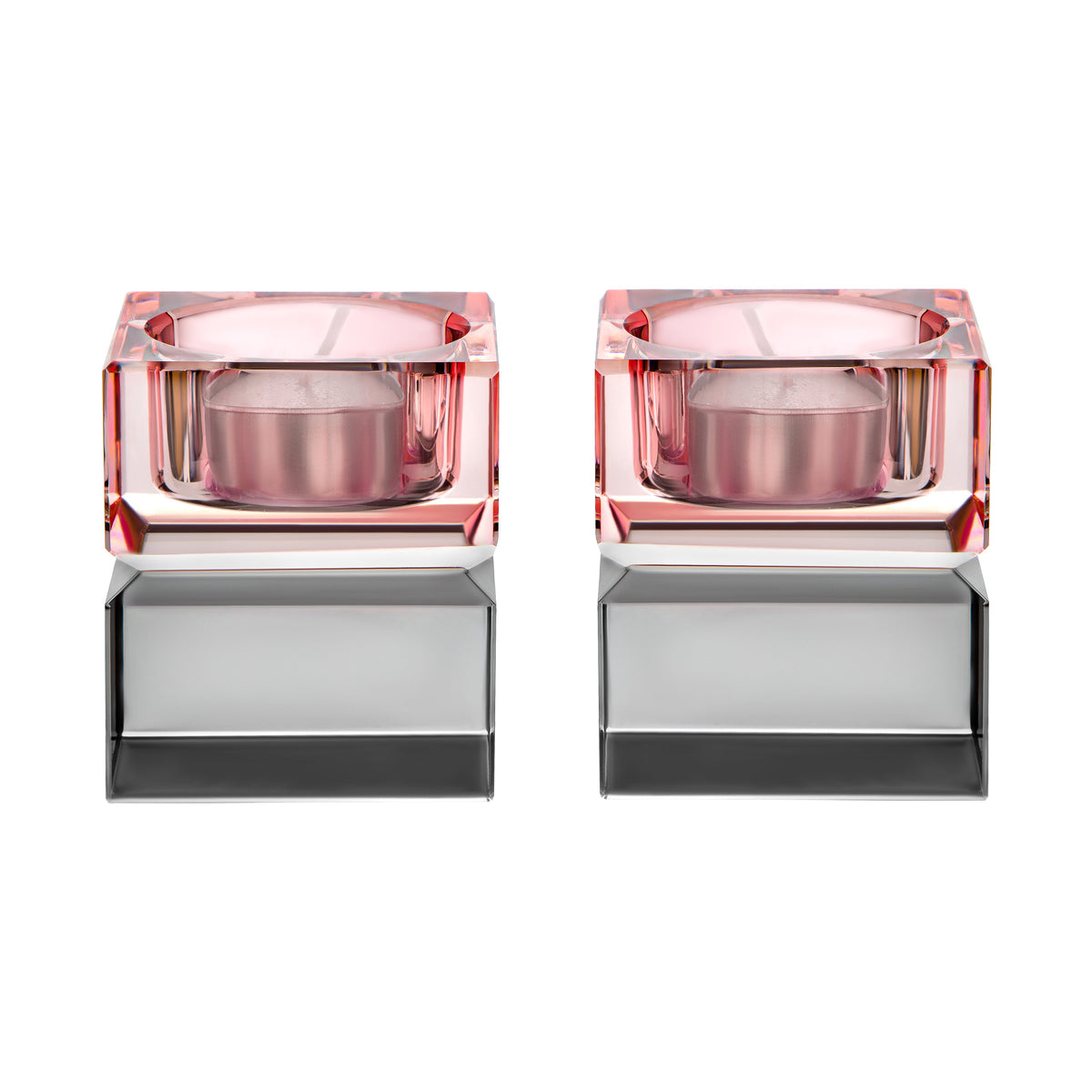 Set of 2 Tea Light Candle Holders Colored Blocks  - 2 x2 x2.1"H