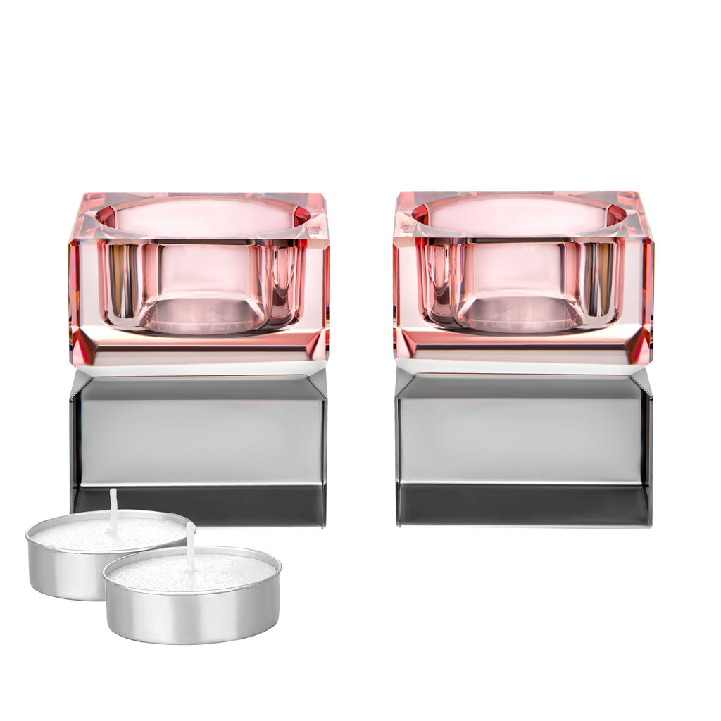 Set of 2 Tea Light Candle Holders Colored Blocks  - 2 x2 x2.1"H