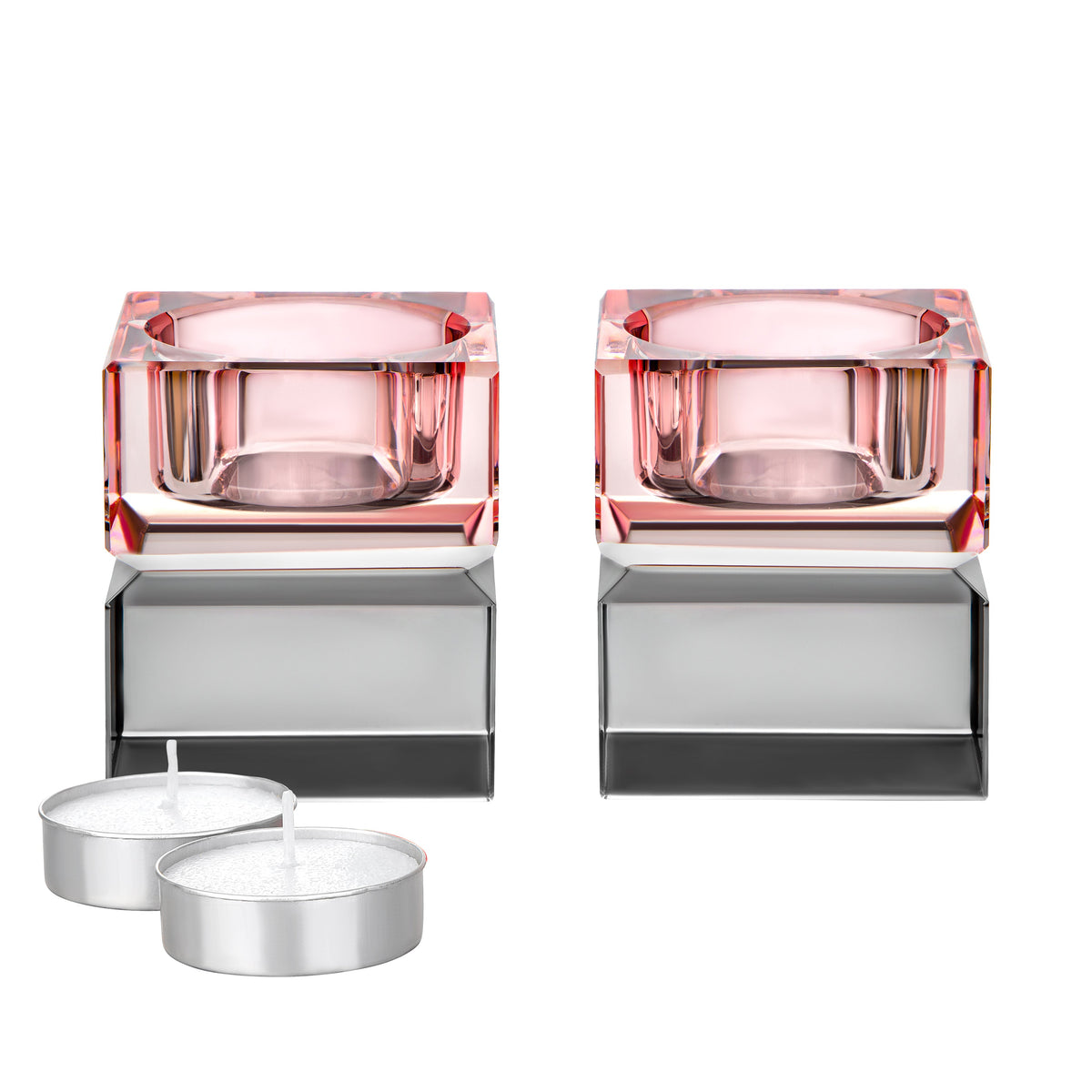 Set of 2 Tea Light Candle Holders Colored Blocks  - 2 x2 x2.1"H
