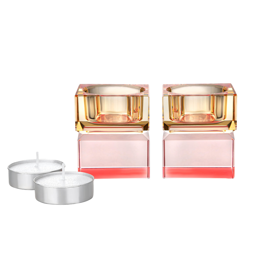 Set of 2 Tea Light Candle Holders Colored Blocks  - 2 x2 x2.1"H