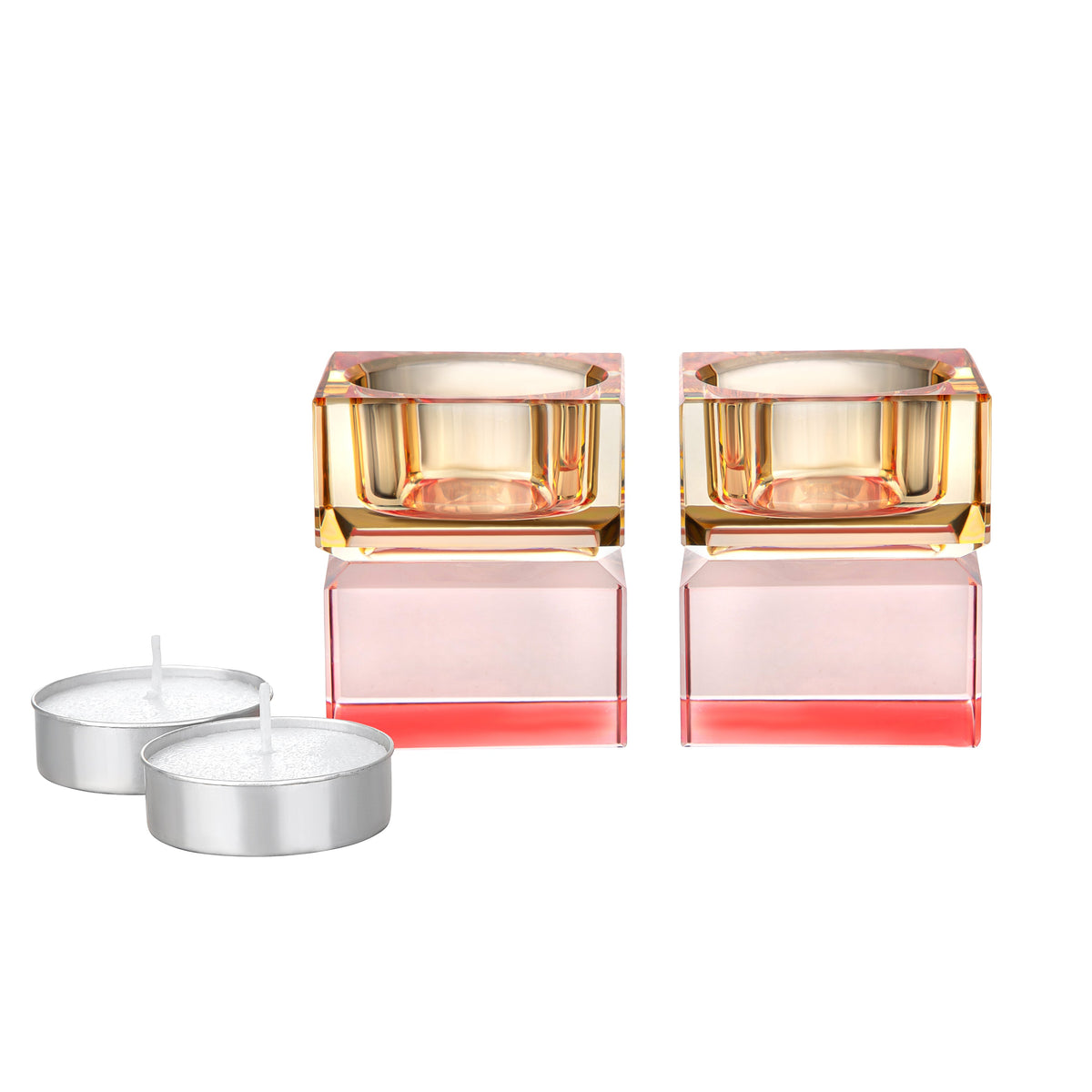 Set of 2 Tea Light Candle Holders Colored Blocks  - 2 x2 x2.1"H