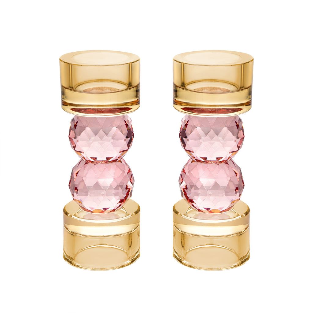 Set of 2 Candle Holders with Pink Ball Detail