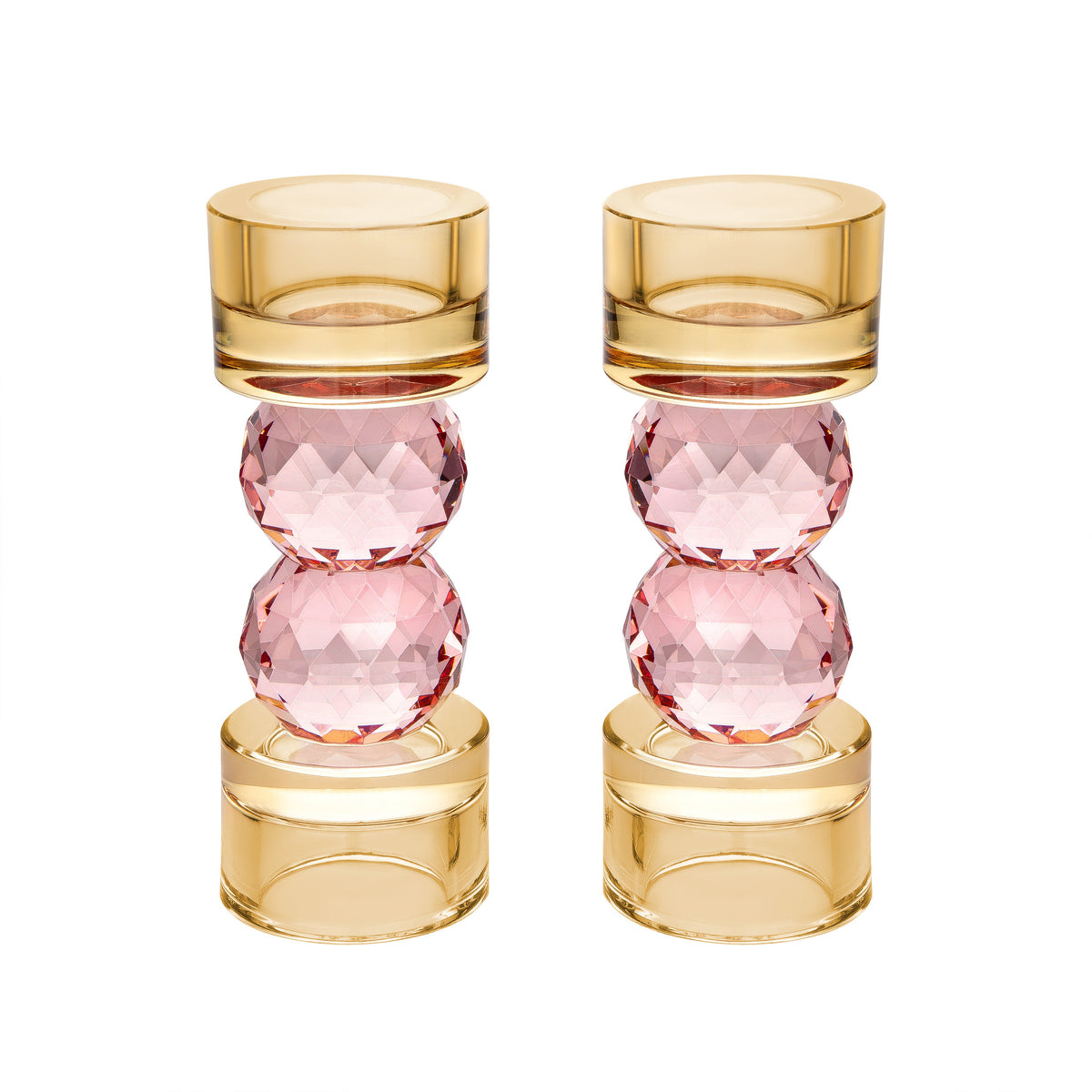 Set of 2 Candle Holders with Pink Ball Detail