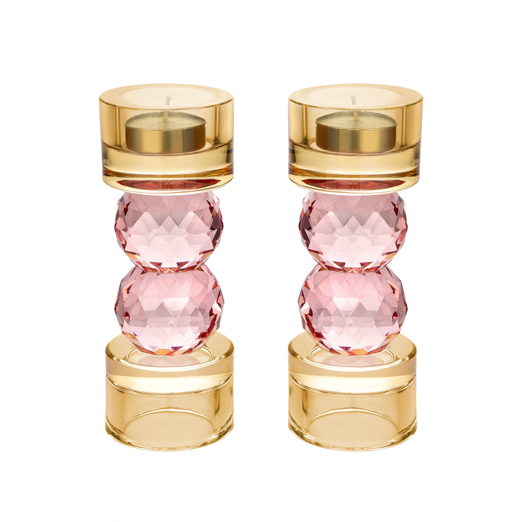 Set of 2 Candle Holders with Pink Ball Detail