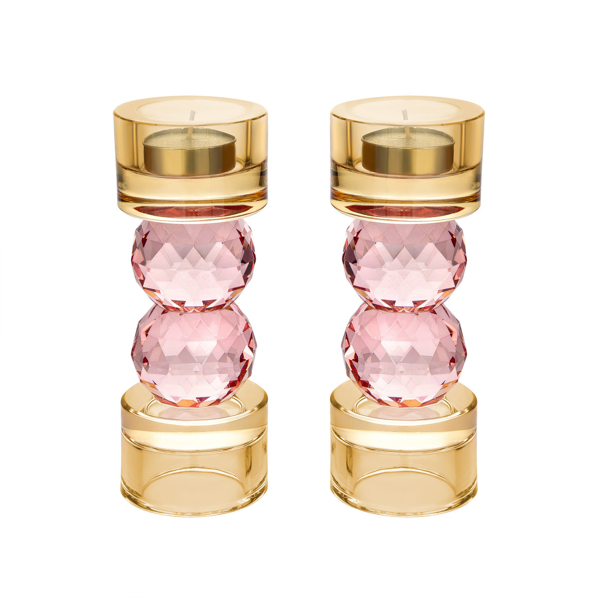 Set of 2 Candle Holders with Pink Ball Detail