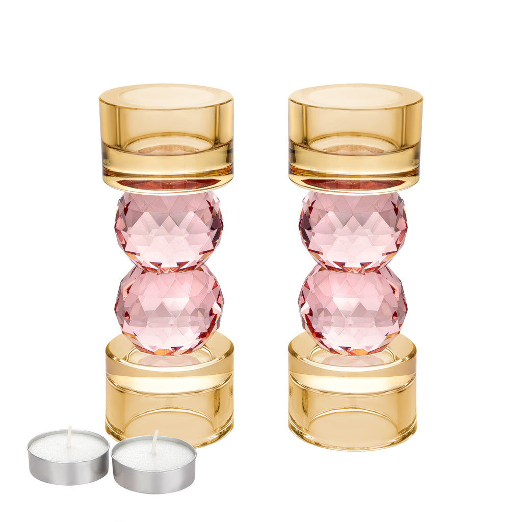 Set of 2 Candle Holders with Pink Ball Detail