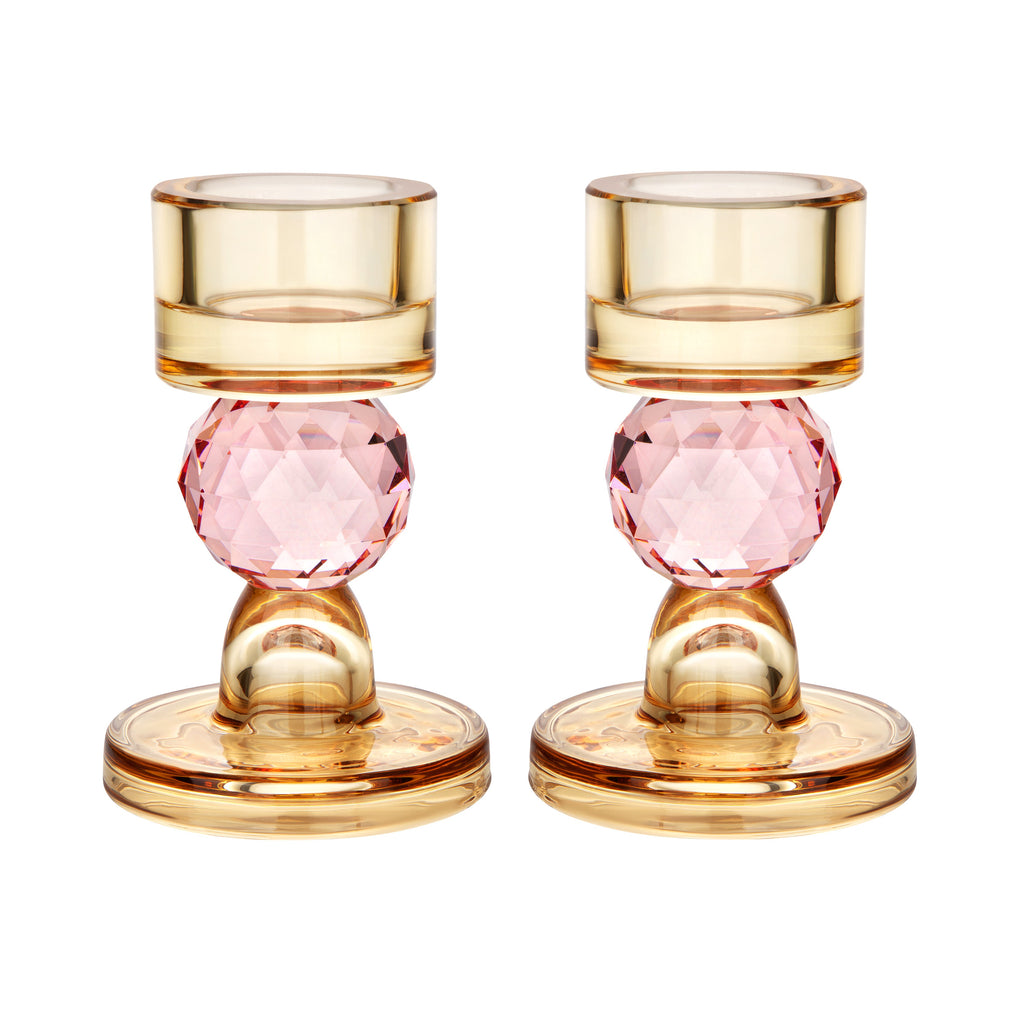 Set of 2 Candle Holders with Pink Ball Detail
