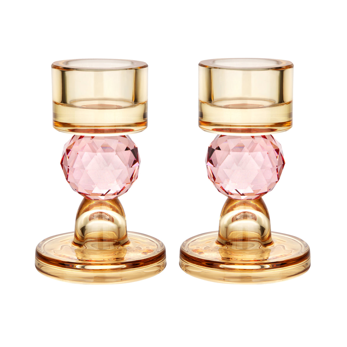 Set of 2 Candle Holders with Pink Ball Detail