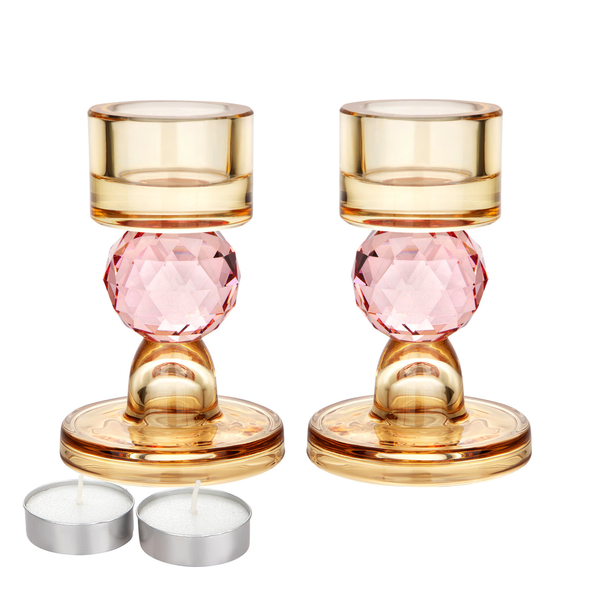 Set of 2 Candle Holders with Pink Ball Detail