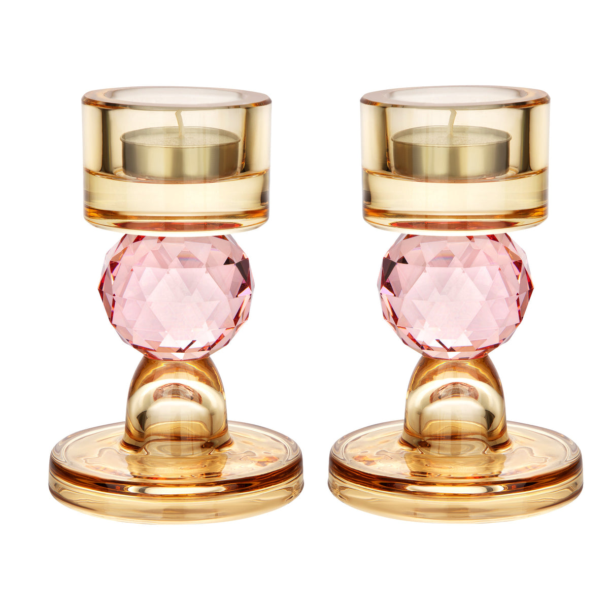 Set of 2 Candle Holders with Pink Ball Detail