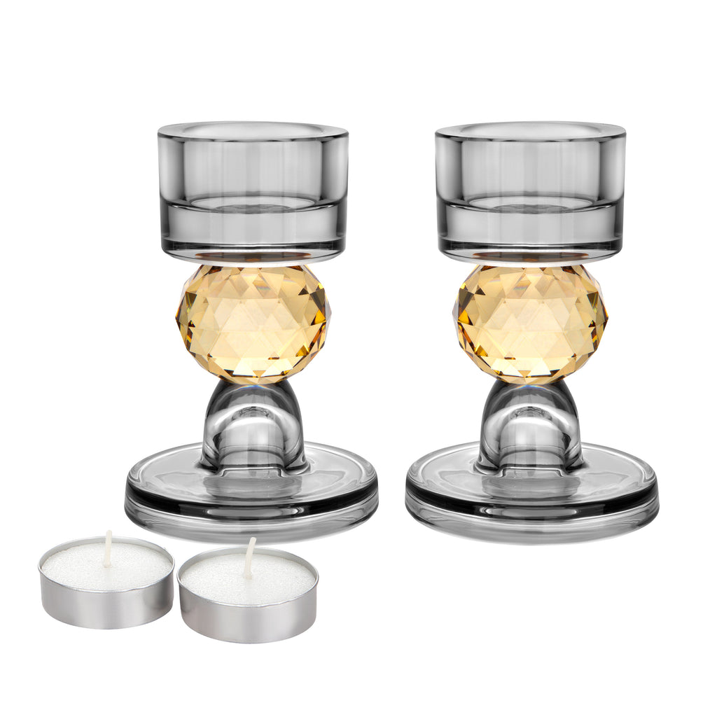 Set of 2 Candle Holders with Pink Ball Detail